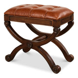 Empire Stool With Leather - LOOMLAN - Sarreid - Poufs and Stools