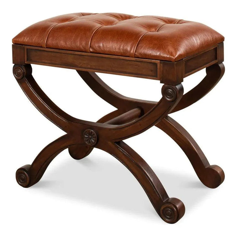Empire Stool With Leather - LOOMLAN - Sarreid - Poufs and Stools
