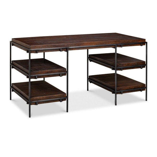 Ernest Iron Framed Brown Desk - LOOMLAN - Sarreid - Home Office Desks