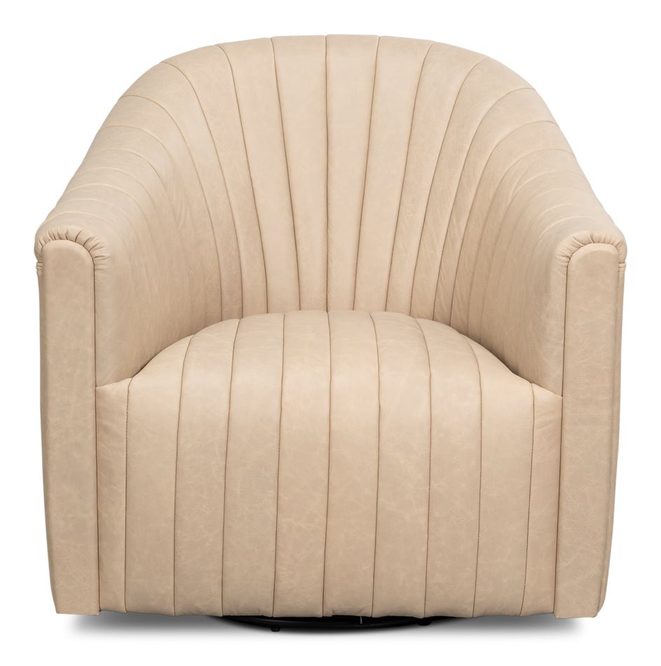 Essex Cappucino White Leather Swivel Chair - LOOMLAN - Sarreid - Club Chairs