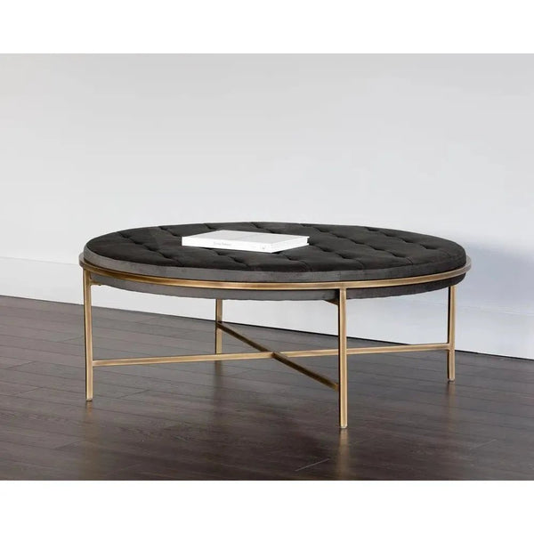 Ethel Fabric Round Ottoman - LOOMLAN - SUNPAN - Ottomans