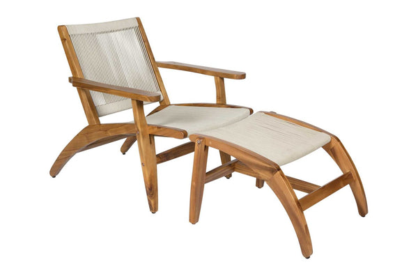 Norway Lounge Chair and Foot Stool Set of Two - Natural Outdoor Lounge Chairs