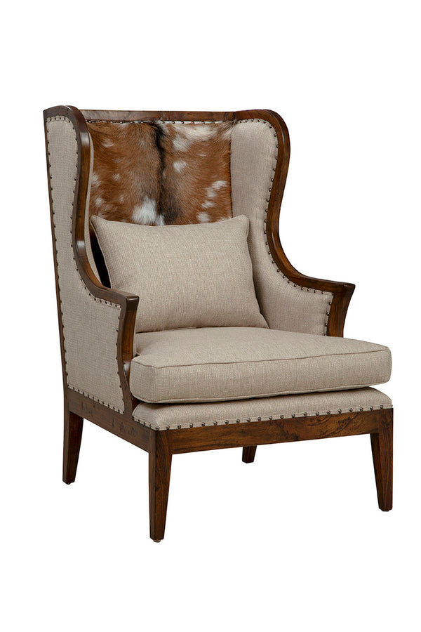 Billings Linen Upholstered Dark Brown Wing Chair