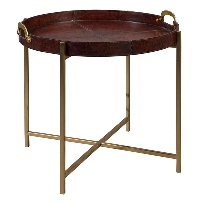 Murphy Leather Upholstered Round Tray Table