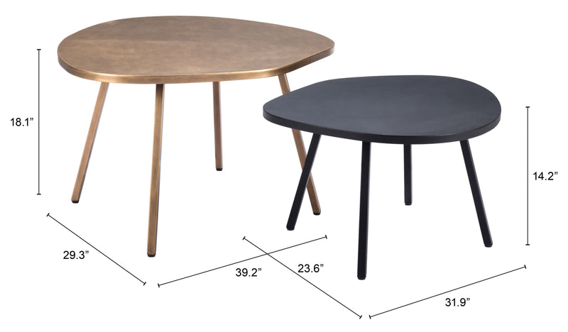 Castelo Brass and Black Geometric Coffee Table Set (2-Piece)