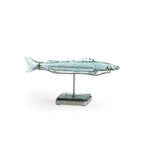 Flying Fish Green Glass On Iron Stand Sculpture