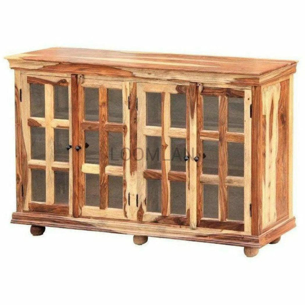 Farmhouse Glass Doors Wooden Cabinet - LOOMLAN - LOOMLAN - Sideboards