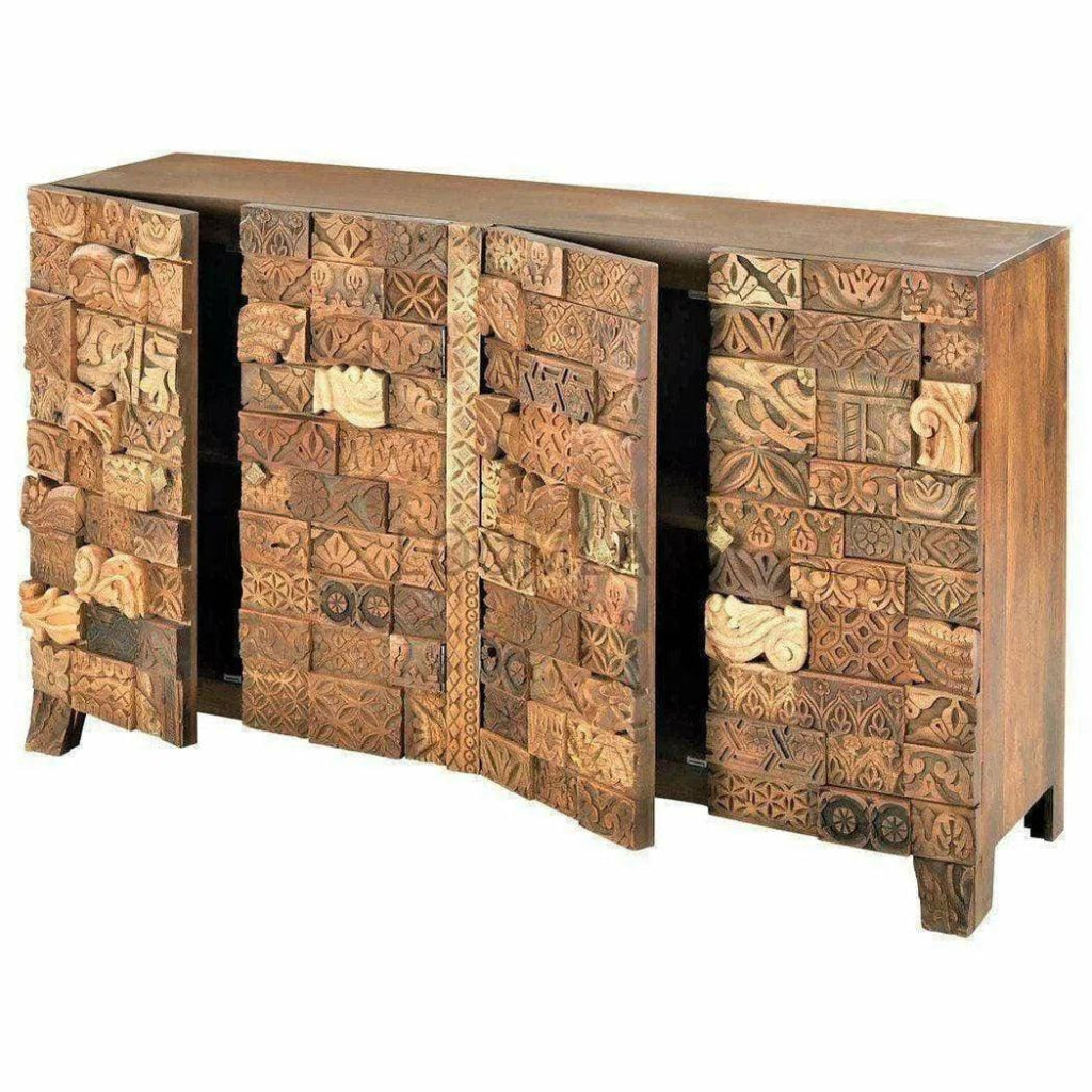 Farmhouse Wood Blocks 4 Door Sideboard - LOOMLAN - LOOMLAN - Sideboards