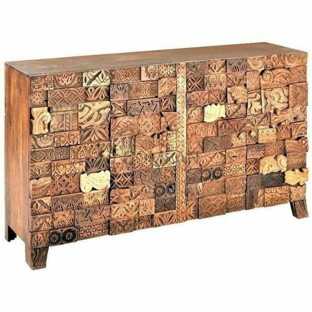 Farmhouse Wood Blocks 4 Door Sideboard - LOOMLAN - LOOMLAN - Sideboards