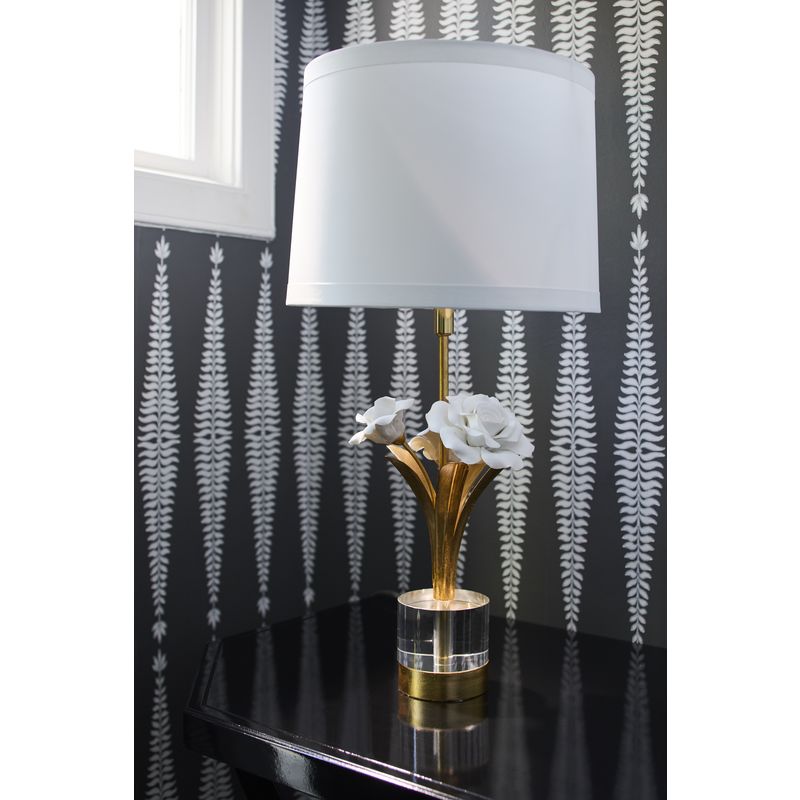 Rose Flowers Design With Tapered Drum Shade Table Lamp