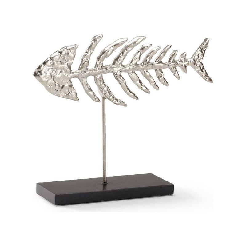 Fish Skeleton Silver Finish Sculpture - LOOMLAN - Wildwood - Statues & Sculptures