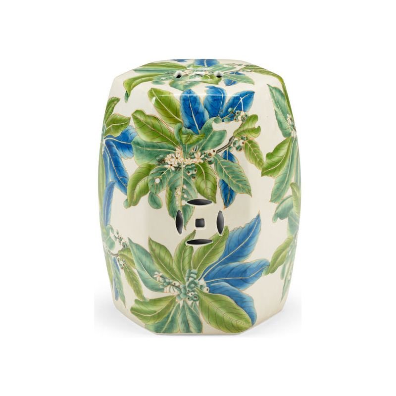 Floral White Glazed Porcelain Outdoor Garden Stool - LOOMLAN - Chelsea House - Poufs and Stools