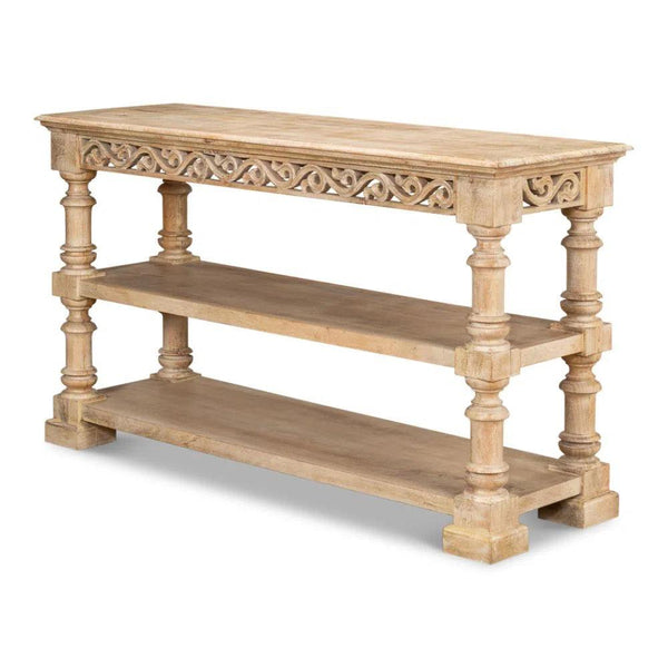 Fowler Carved Console With Shelf Solid Wood - LOOMLAN - Sarreid - Console Tables