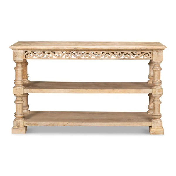 Fowler Carved Console With Shelf Solid Wood - LOOMLAN - Sarreid - Console Tables