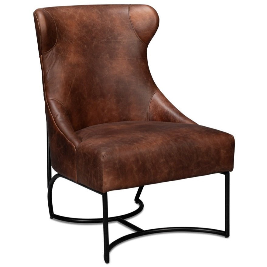 Gayle Distilled Leather Armless Chair - LOOMLAN - Sarreid - Club Chairs