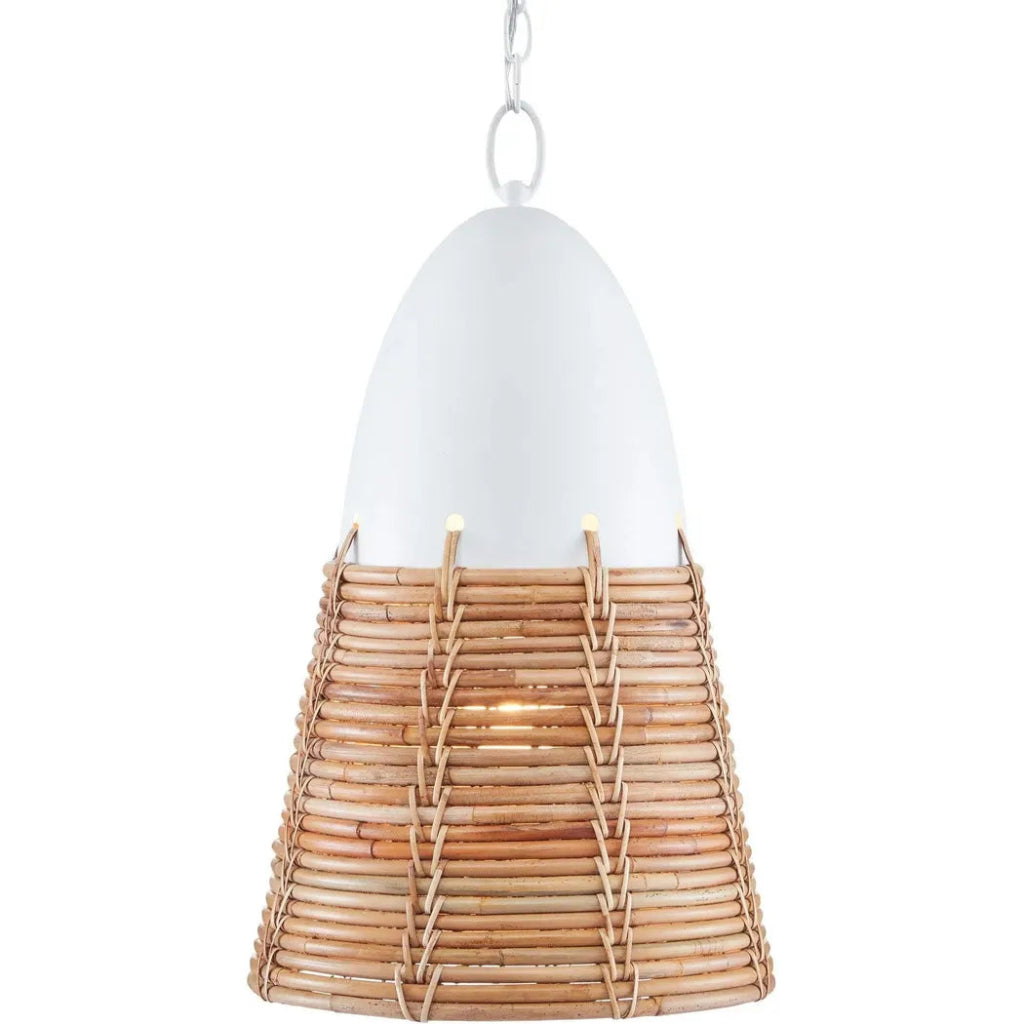 Gesso White Natural Rattan Arundo Pendant - LOOMLAN - Currey & Co - Pendants