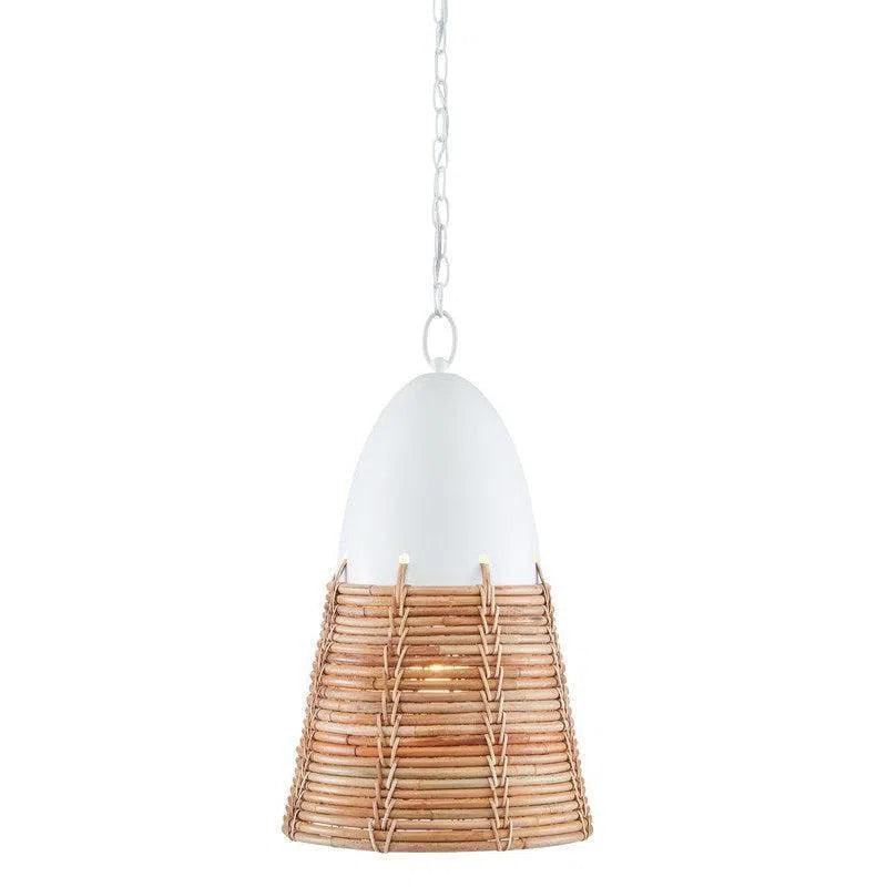 Gesso White Natural Rattan Arundo Pendant - LOOMLAN - Currey & Co - Pendants