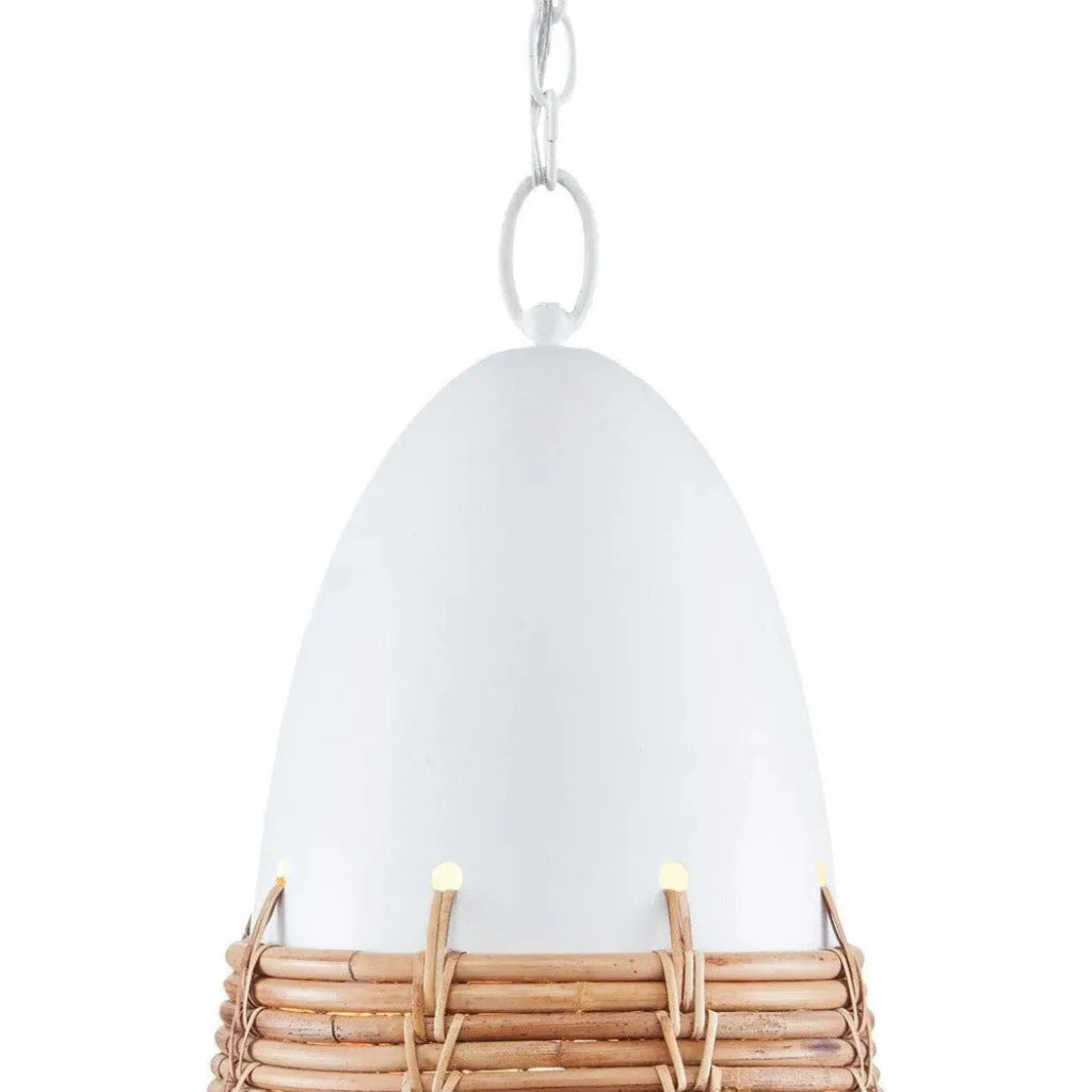 Gesso White Natural Rattan Arundo Pendant - LOOMLAN - Currey & Co - Pendants