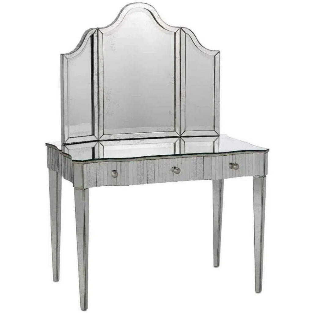 Granello Silver Leaf Antique Gilda Vanity Mirror - LOOMLAN - Currey & Co - Wall Mirrors