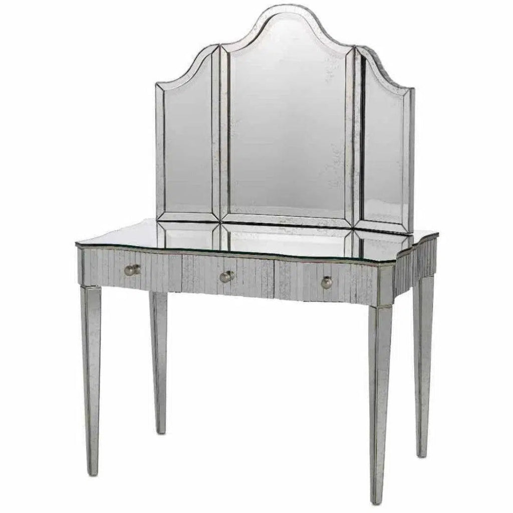 Granello Silver Leaf Antique Gilda Vanity Mirror - LOOMLAN - Currey & Co - Wall Mirrors