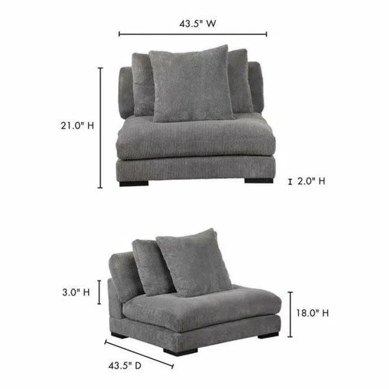 Grey Corduroy Slipper Chair Modular - LOOMLAN - Moe's Home - Modular Components