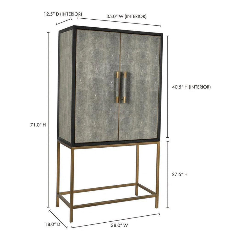 Grey Shagreen Bar on Stand - LOOMLAN - Moe's Home - Home Bar Cabinets