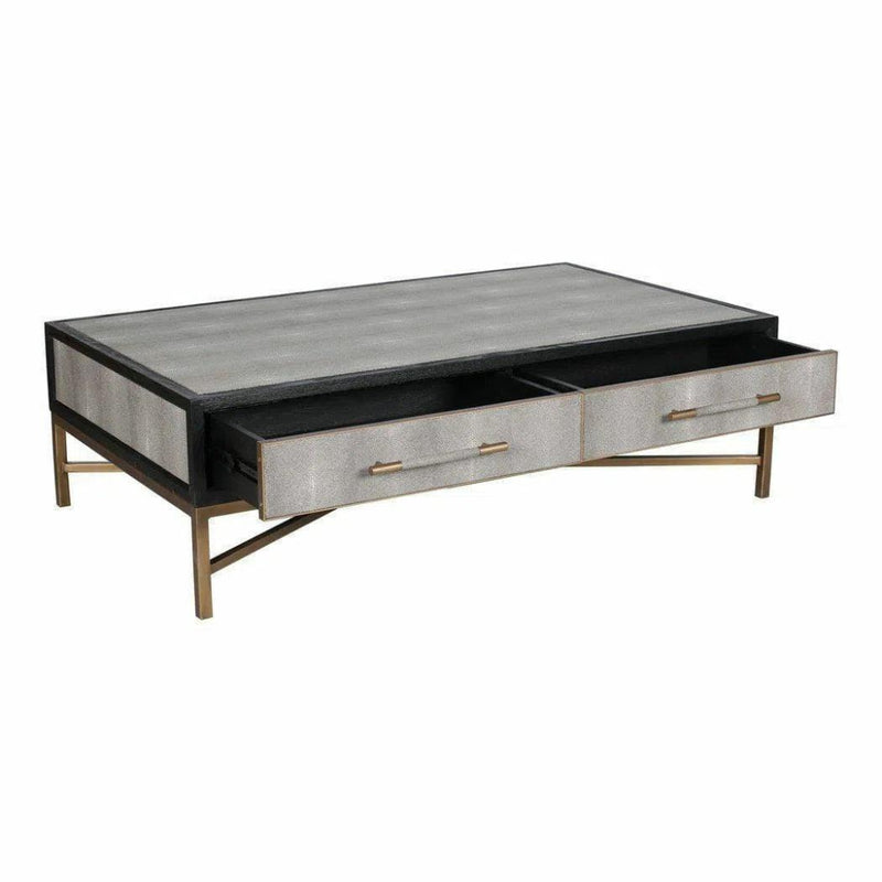 Grey Shagreen Coffee Table With Drawers - LOOMLAN - Moe's Home - Coffee Tables