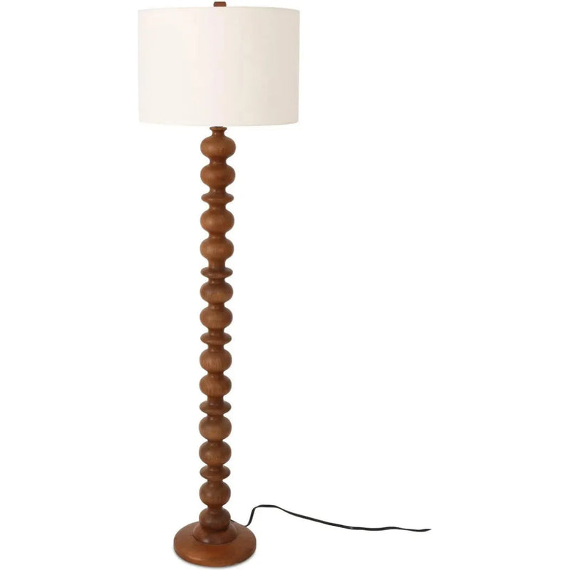 Gwen Wood & Textured Cotton Brown Floor Lamp - LOOMLAN - Moe's Home - Floor Lamps