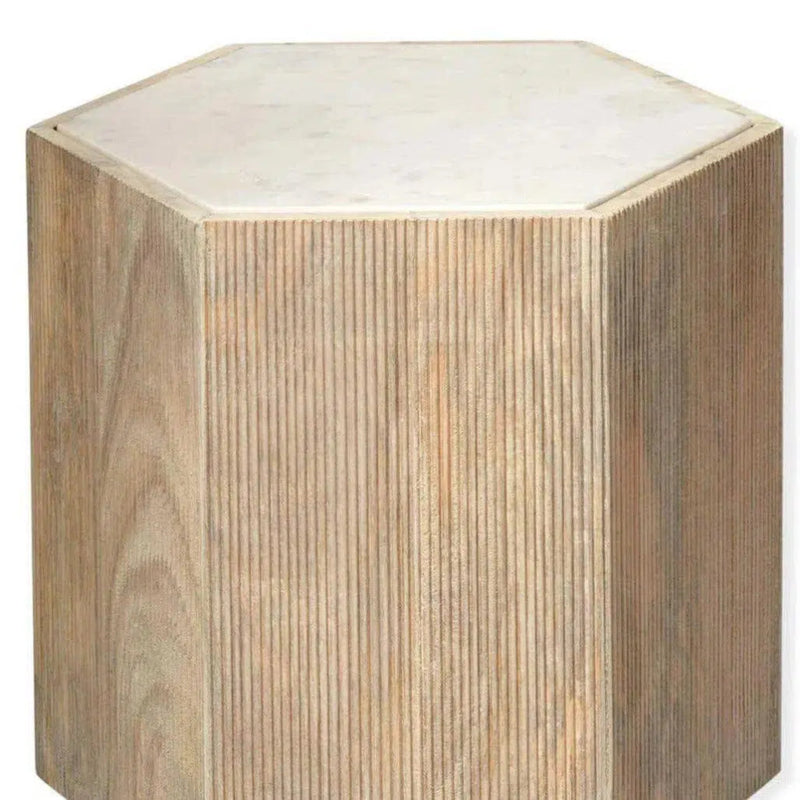 Hexagon Cream MarbleSolid Wood End Table Argan - Large - LOOMLAN - Jamie Young - Side Tables