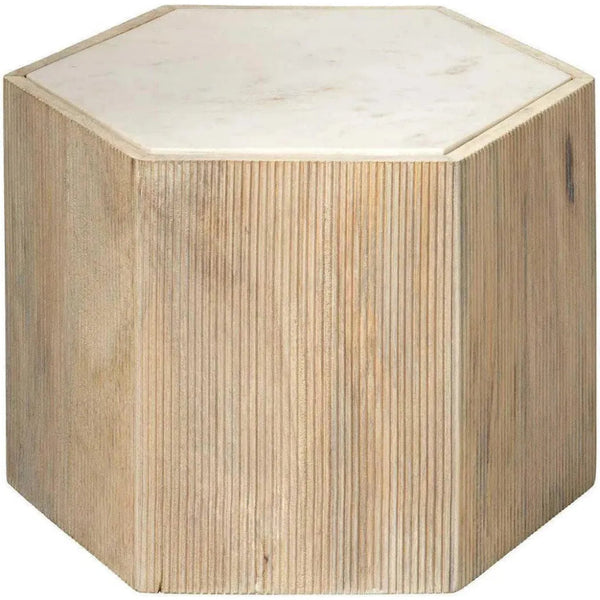 Hexagon Cream MarbleSolid Wood End Table Argan - Medium - LOOMLAN - Jamie Young - Side Tables