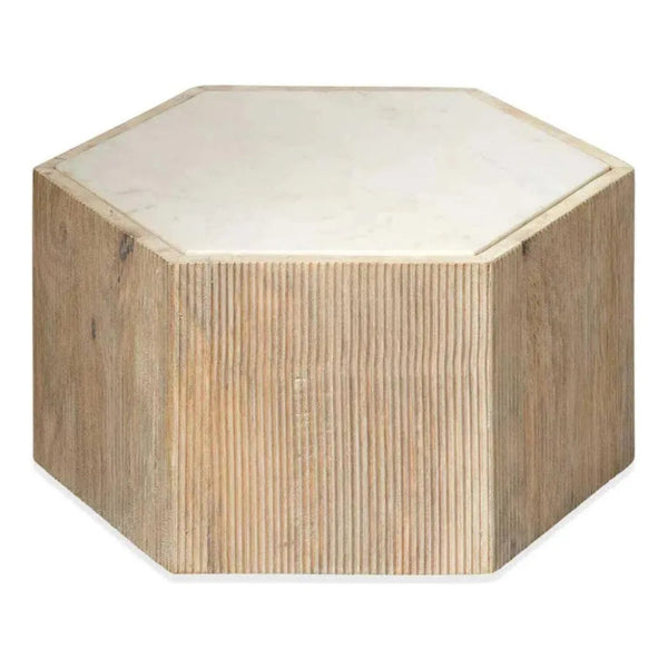 Hexagon Cream MarbleSolid Wood End Table Argan - Small - LOOMLAN - Jamie Young - Side Tables