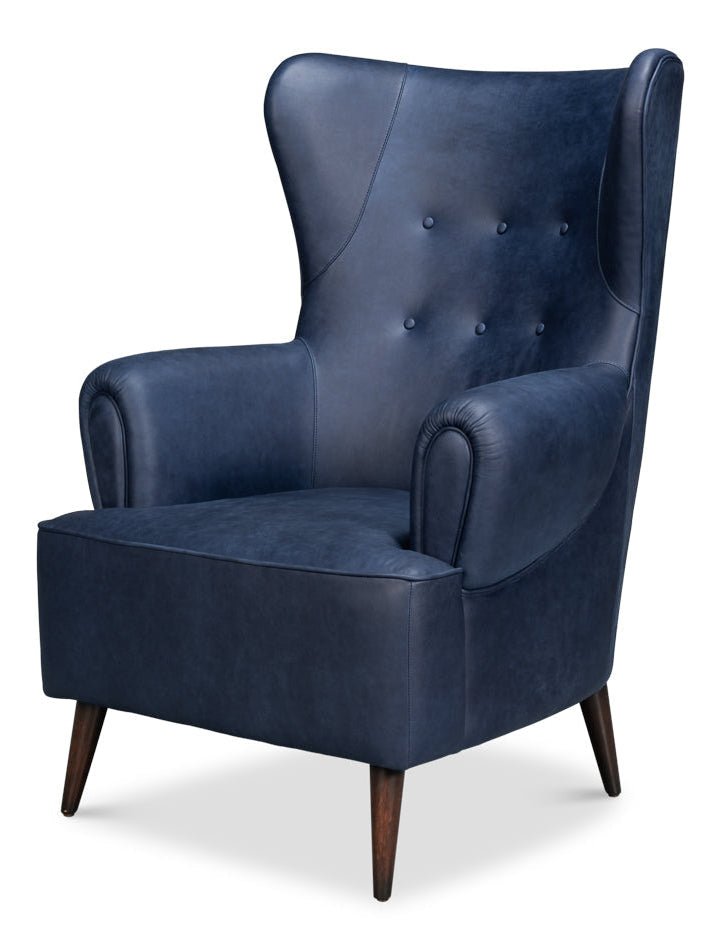 Hightower Distilled Blue Leather Chair - LOOMLAN - Sarreid - Club Chairs