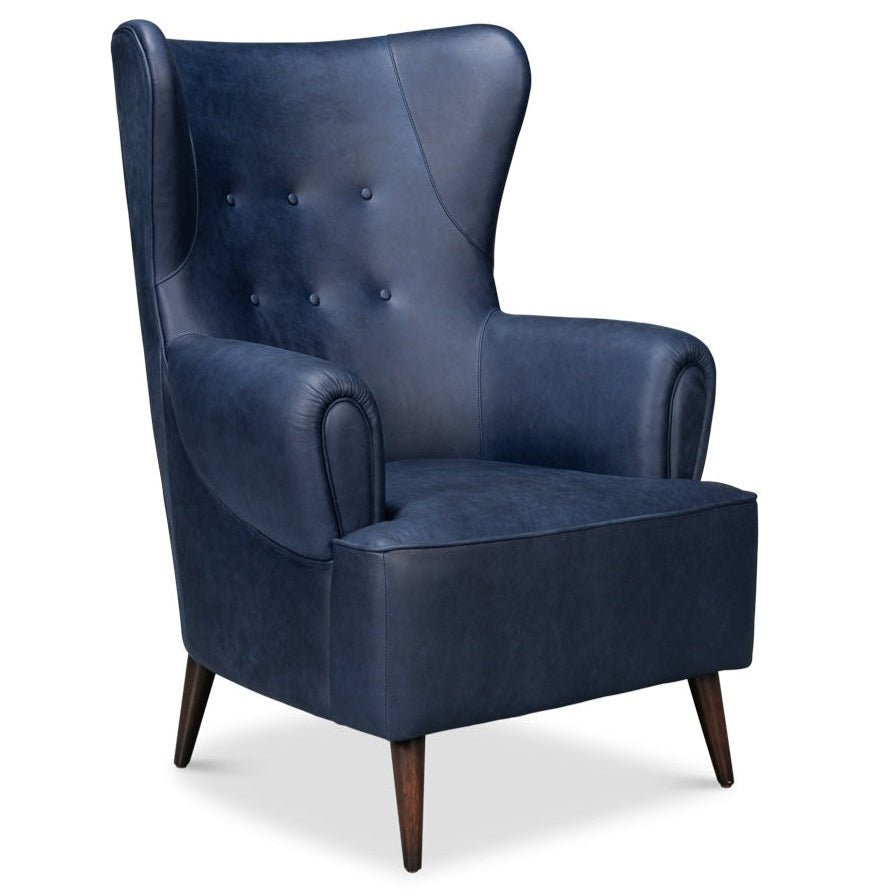 Hightower Distilled Blue Leather Chair - LOOMLAN - Sarreid - Club Chairs