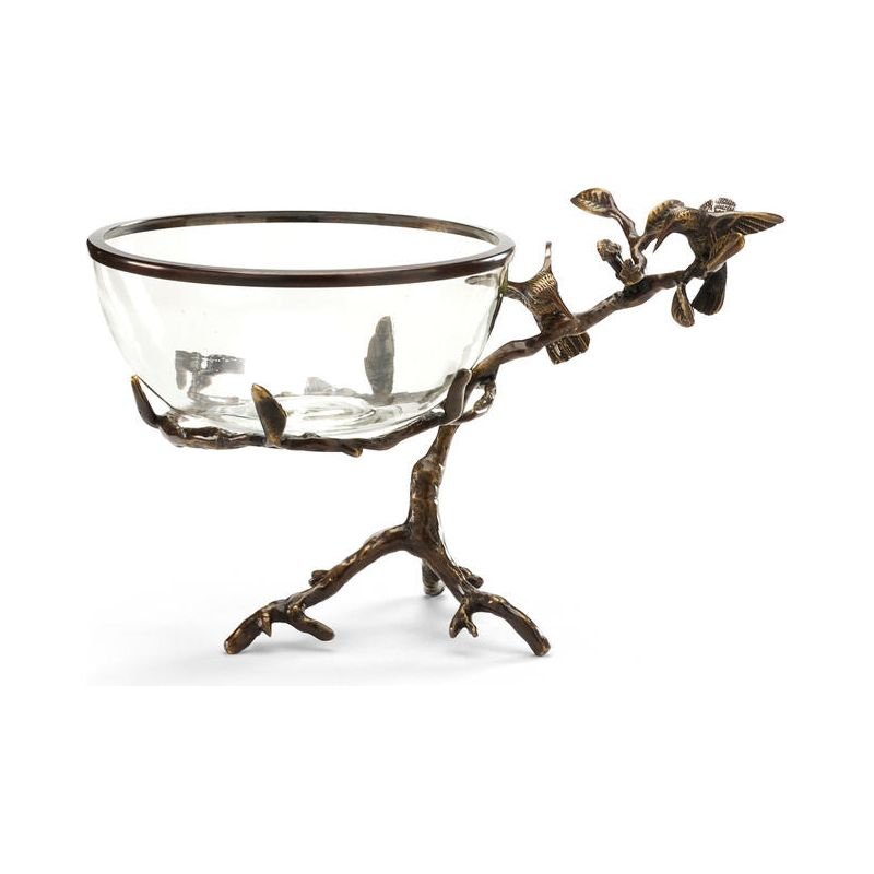 Hummingbirds On Branch Styled Crystal Bowl - LOOMLAN - Wildwood - Boxes & Bowls