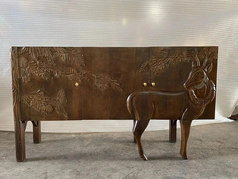 Mother Nature 60" Sideboard Hand Carved Deer Front Doors