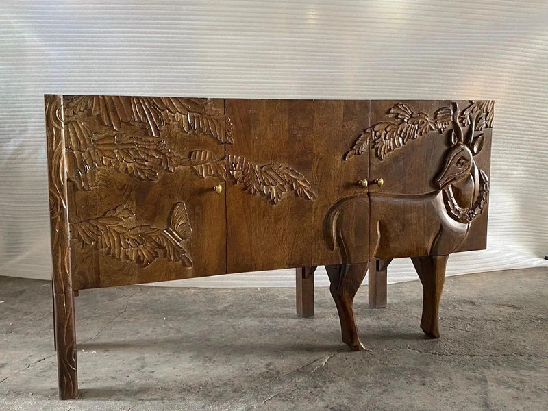 Mother Nature 60" Sideboard Hand Carved Deer Front Doors