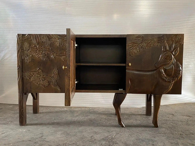 Mother Nature 60" Sideboard Hand Carved Deer Front Doors