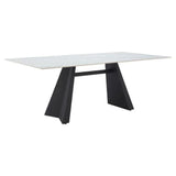 Inky Stone & Steel White Rectangular Dining Table - LOOMLAN - Zuo Modern - Dining Tables