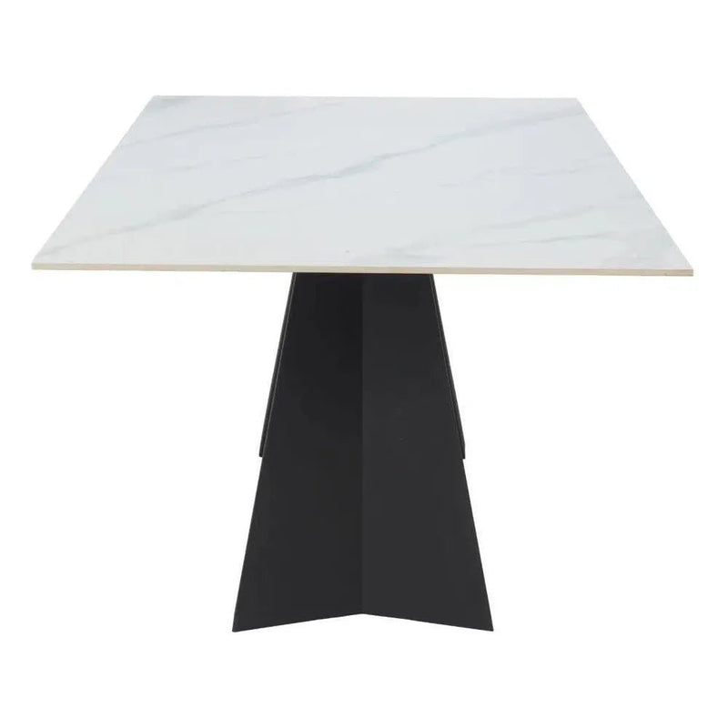 Inky Stone & Steel White Rectangular Dining Table - LOOMLAN - Zuo Modern - Dining Tables
