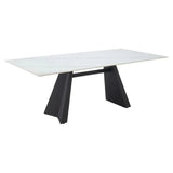 Inky Stone & Steel White Rectangular Dining Table - LOOMLAN - Zuo Modern - Dining Tables