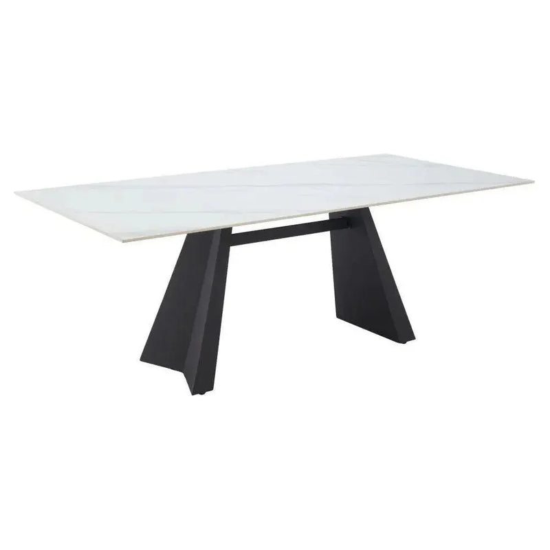 Inky Stone & Steel White Rectangular Dining Table - LOOMLAN - Zuo Modern - Dining Tables