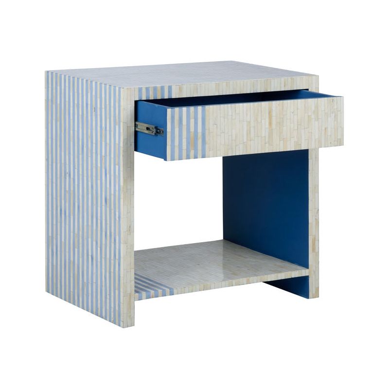 Inlaid Bone Made Blue Bedside Table - LOOMLAN - Chelsea House - Side Tables