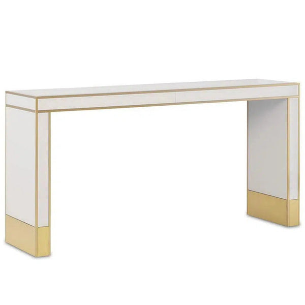 Ivory Satin Brass Arden Ivory Console Table - LOOMLAN - Currey & Co - Console Tables