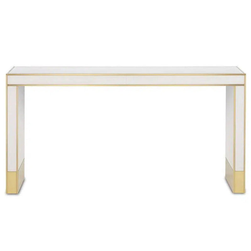 Ivory Satin Brass Arden Ivory Console Table - LOOMLAN - Currey & Co - Console Tables