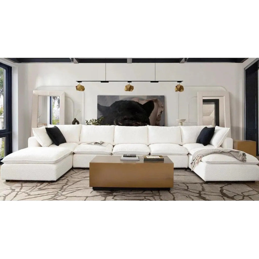 Ivy 7 - Piece Dual Chaise Sectional White Faux Shearling - LOOMLAN - Diamond Sofa - Sectionals