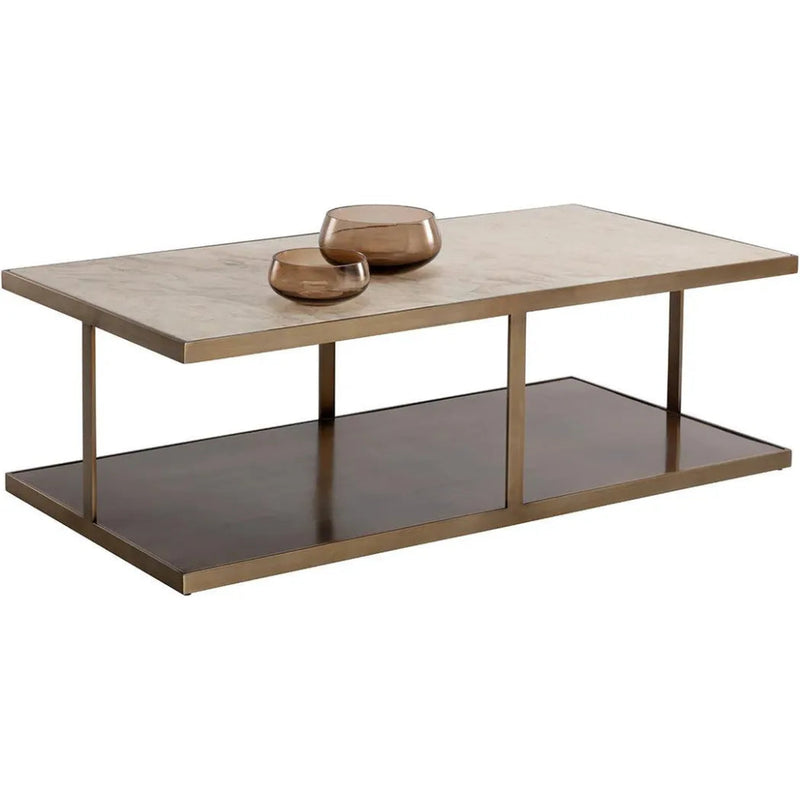 Kamali Coffee Table Marble Antique Gold Base - LOOMLAN - SUNPAN - Coffee Tables