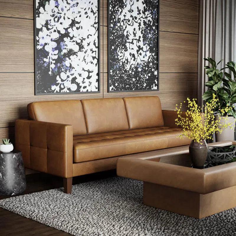 Karmelo Sofa Cognac Leather Mid - Century - LOOMLAN - SUNPAN - Sofas & Loveseats