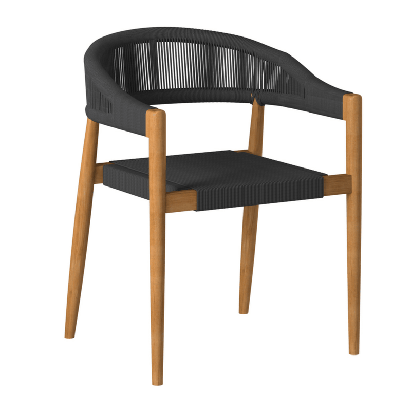 Klint Teak Stackable Rope Patio Dining Armchair 4PC - LOOMLAN - HiTeak - Outdoor Dining Chairs