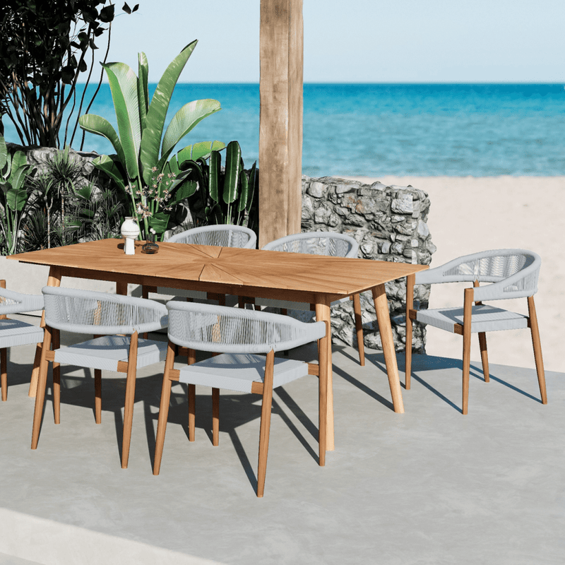 Klint Teak Stackable Rope Patio Dining Armchair 4PC - LOOMLAN - HiTeak - Outdoor Dining Chairs