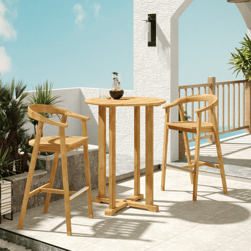 La Costa Teak Patio Round Bar Dining Set 3PC - LOOMLAN - HiTeak - Outdoor Dining Sets